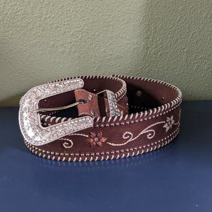 Nocona Belt Co brown leather with embroided flowers (L)